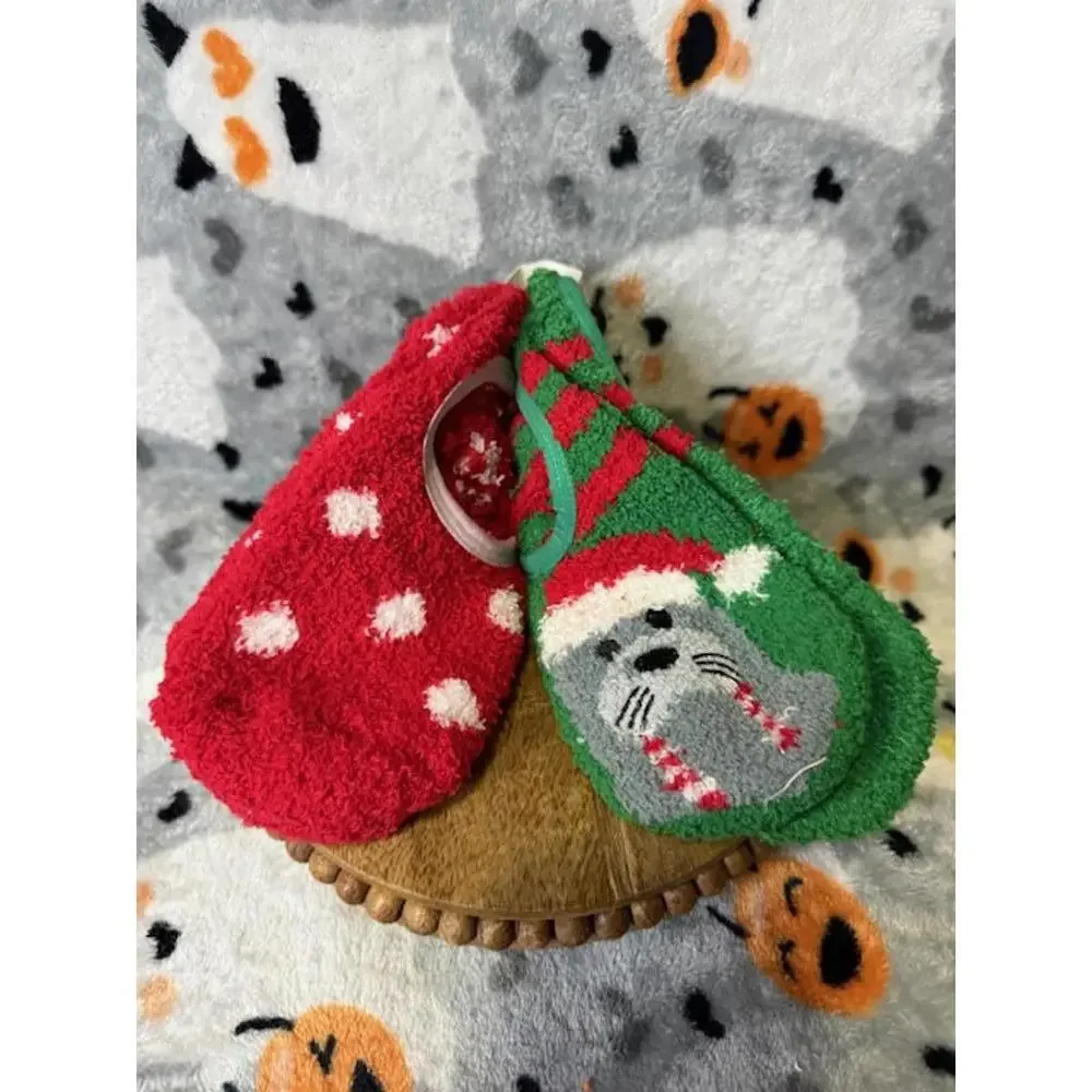 Holiday Fuzzy Ballerina Socks 2 Pair Set Cat Christmas NWT Size 4-10